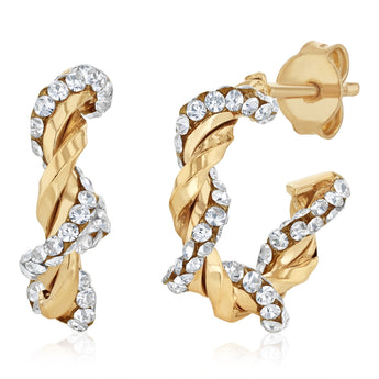 9ct Yellow Gold Cubic Zirconia Twist 3/4 Hoop Earrings