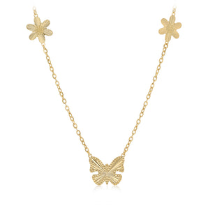9ct Yellow Gold Silver Filled Butterfly and Flower 45cm Necklace