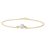 9ct Yellow Gold Silverfilled Pearl and Hammered Rolo Bracelet
