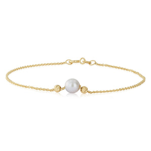 9ct Yellow Gold Silverfilled Pearl and Hammered Rolo Bracelet