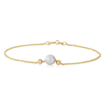 9ct Yellow Gold Silverfilled Pearl and Hammered Rolo Bracelet