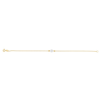 9ct Yellow Gold Silverfilled Pearl and Hammered Rolo Bracelet