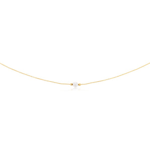 9ct Yellow Gold Silver Filled Pearl and Hammered Rolo Necklace