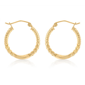 9ct Yellow Gold Silverfilled Textured Hoop Earrings