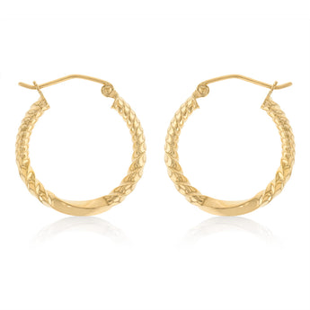 9ct Yellow Gold Silverfilled Textured Hoop Earrings