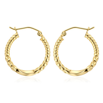 9ct Yellow Gold Silverfilled Textured Hoop Earrings