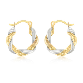 9ct Two Tone Gold Silverfilled Twist Hoop Earrings