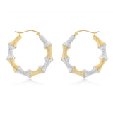 9ct Two Tone Gold Silverfilled Ribbed Bamboo Hoop Earrings