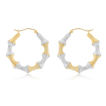 9ct Two Tone Gold Silverfilled Ribbed Bamboo Hoop Earrings
