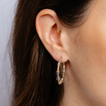 9ct Two Tone Gold Silverfilled Ribbed Bamboo Hoop Earrings