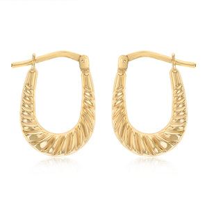 9ct Yellow Gold Silverfilled Scalloped U-Shaped Hoop Earrings