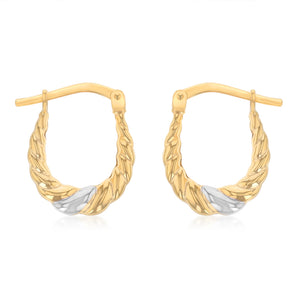 9ct Two Tone Gold Silverfilled Fancy Creole Hoop Earrings