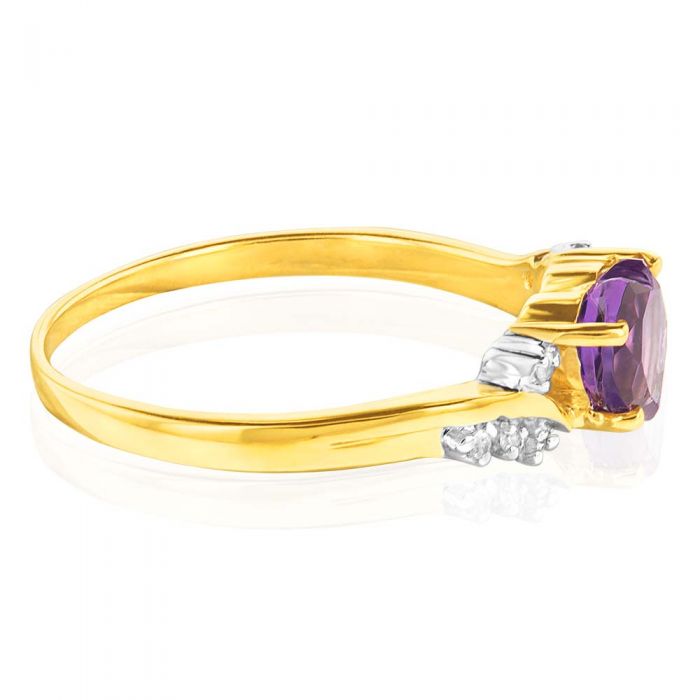 9ct Yellow Gold Amethyst Heart with 8 Diamond Ring