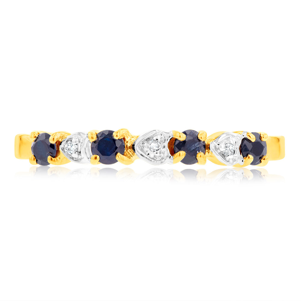 9ct Yellow Gold Natural Black Sapphire and 3 x Diamond Ring