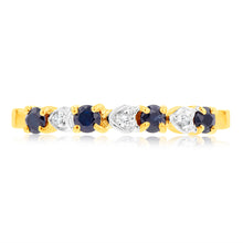 Load image into Gallery viewer, 9ct Yellow Gold Natural Black Sapphire and 3 x Diamond Ring