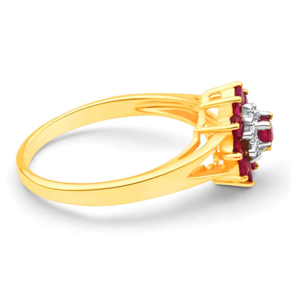 9ct Yellow Gold Natural Ruby and Diamond Cluster Ring