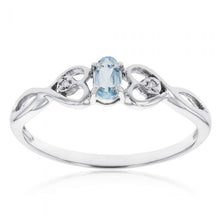 Load image into Gallery viewer, 9ct White Gold 5x3mm Oval 0.21ct Aquamarine and Diamond Ring