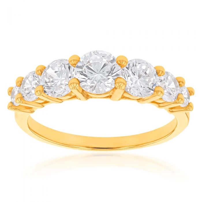 polygon ring | gokstone Images High Quality Grahic Cubic Zirconia Graduated 7 Stone Ring in 9ct Yellow Gold– Shiels Jewellers