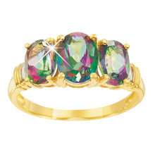Load image into Gallery viewer, 9ct Yellow Gold Oval Enhanced Mystic Topaz and Diamond Trilogy Ring
