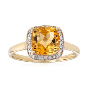 9ct Yellow Gold 2ct Citrine and Diamond Ring