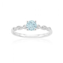 Load image into Gallery viewer, 9ct White Gold 5mm Round Cut 0.45ct Aquamarine and Diamond Ring