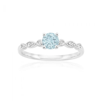 9ct White Gold Round Cut 0.45ct Aquamarine and Diamond Ring