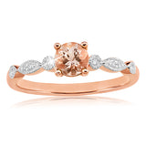 9ct Rose Gold Round Cut 0.45ct Morganite and Diamond Ring