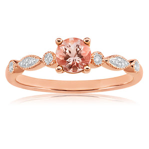9ct Rose Gold Round Cut 0.45ct Morganite and Diamond Ring
