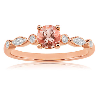 9ct Rose Gold Round Cut 0.45ct Morganite and Diamond Ring