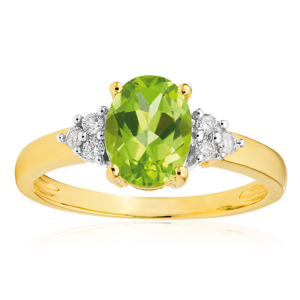9ct Alluring Yellow Gold Diamond + Peridot Ring