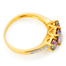 Load image into Gallery viewer, 9ct Yellow Gold Enhanced Mystic Topaz Oval Cut &amp; Diamond Trilogy Ring