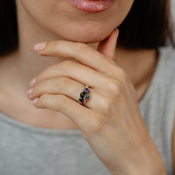 9ct Yellow Gold Enhanced Mystic Topaz Oval Cut & Diamond Trilogy Ring