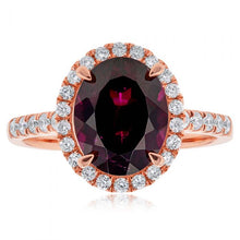 Load image into Gallery viewer, 9ct Rose Gold Rhodolite Garnet Ring 10x8mm Oval with 0.34ct Diamonds