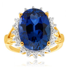 Load image into Gallery viewer, 9ct Yellow Gold Created Sapphire &amp; Diamond Ring