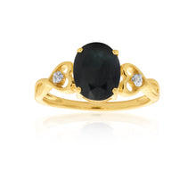Load image into Gallery viewer, 9ct Yellow Gold Natural Black Sapphire &amp; Diamond Ring