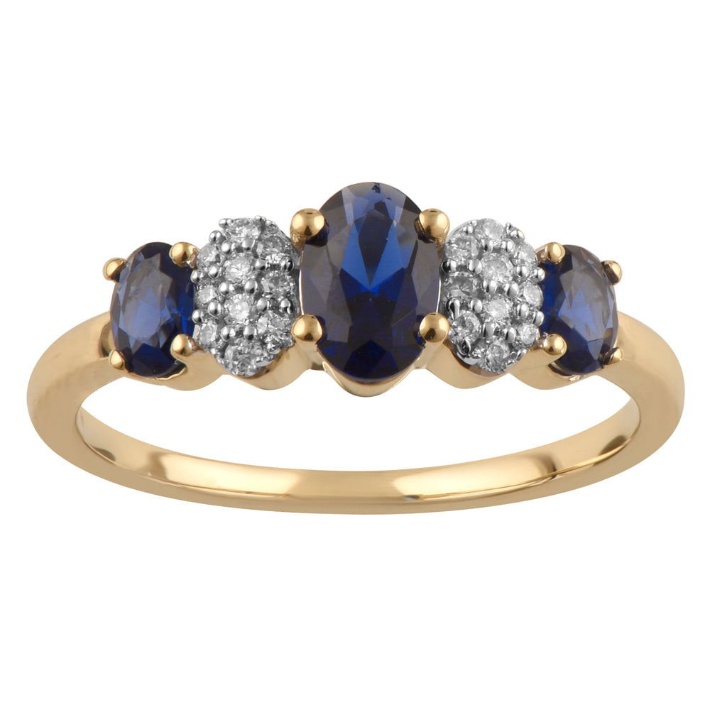 9ct Yellow Gold Created Blue Sapphire & Diamond Ring