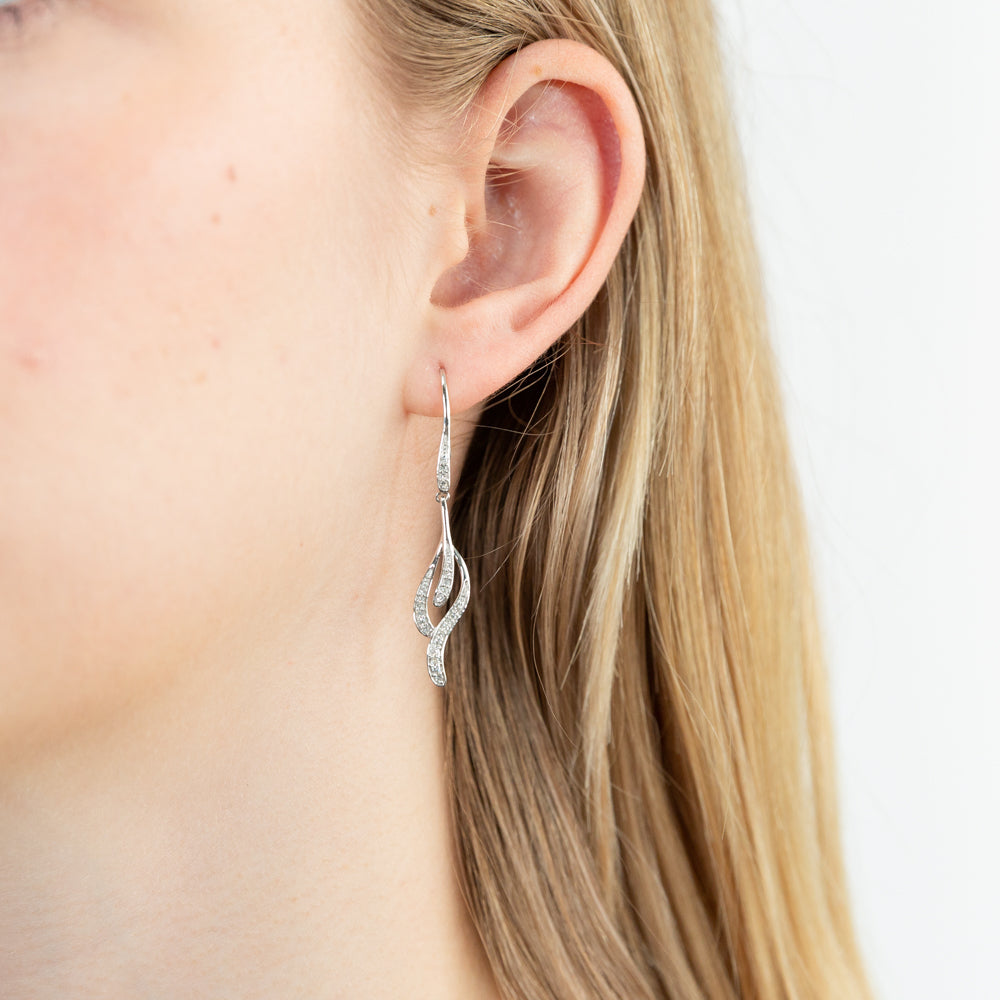 9ct Superb White Gold Diamond Drop Flutter Earrings
