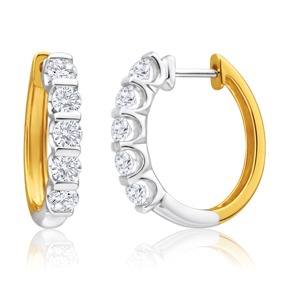 9ct Yellow Gold  Gold Diamond Hoop Earrings