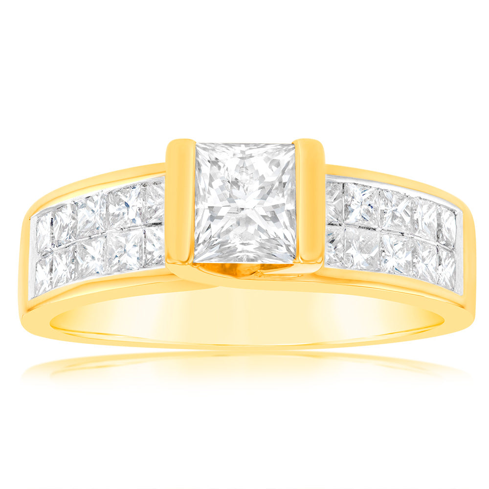 18ct Yellow Gold 'Princess Celia' Ring With 2 Carats Of Diamonds