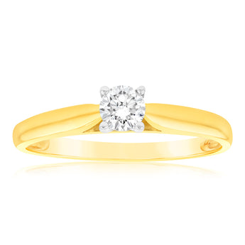 9ct Yellow Gold & White Gold Solitaire Ring With 0.2 Carat Diamond