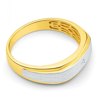 9ct Yellow Gold 1 Diamond Mens Ring with White Gold Rhodium