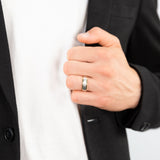 9ct Yellow Gold 1 Diamond Mens Ring with White Gold Rhodium