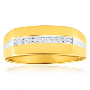 9ct Yellow Gold Diamond Mens Ring with 10 Brilliant Diamonds