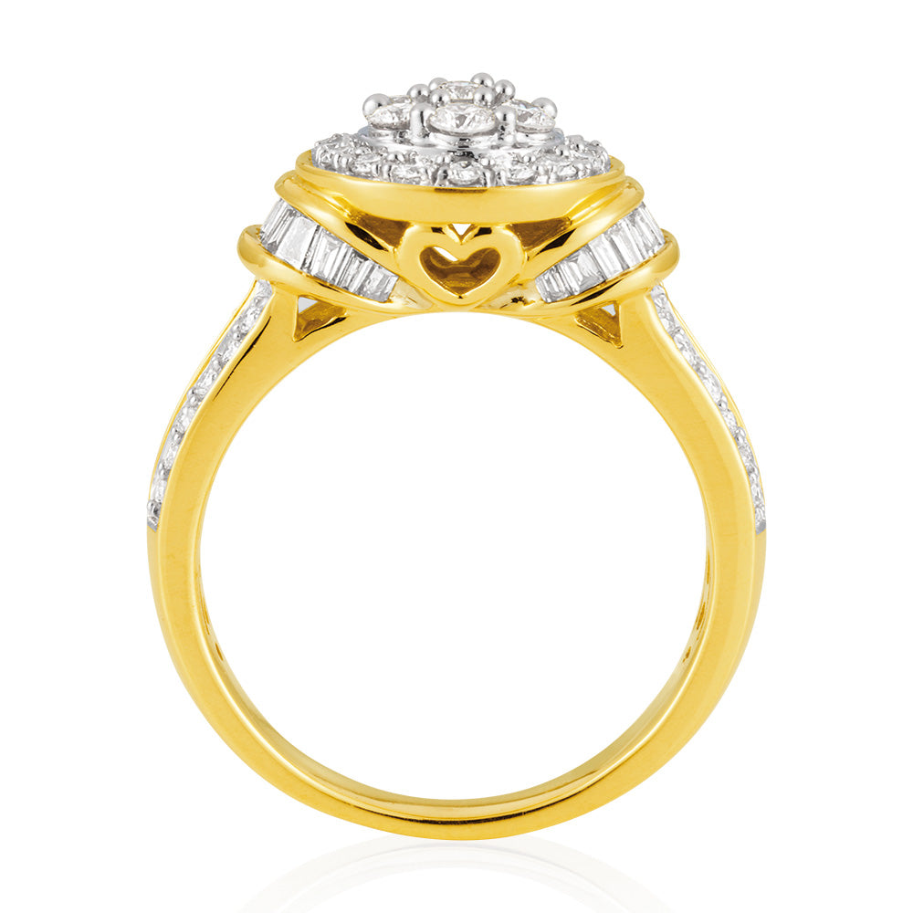 1 Carat Yellow Gold Diamond Set Cluster Ring in 9ct Gold