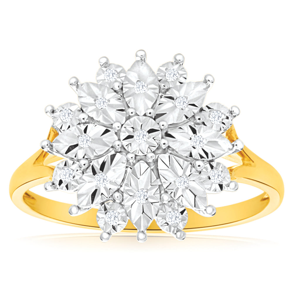 9ct Yellow Gold Ring With 19 Diamonds
