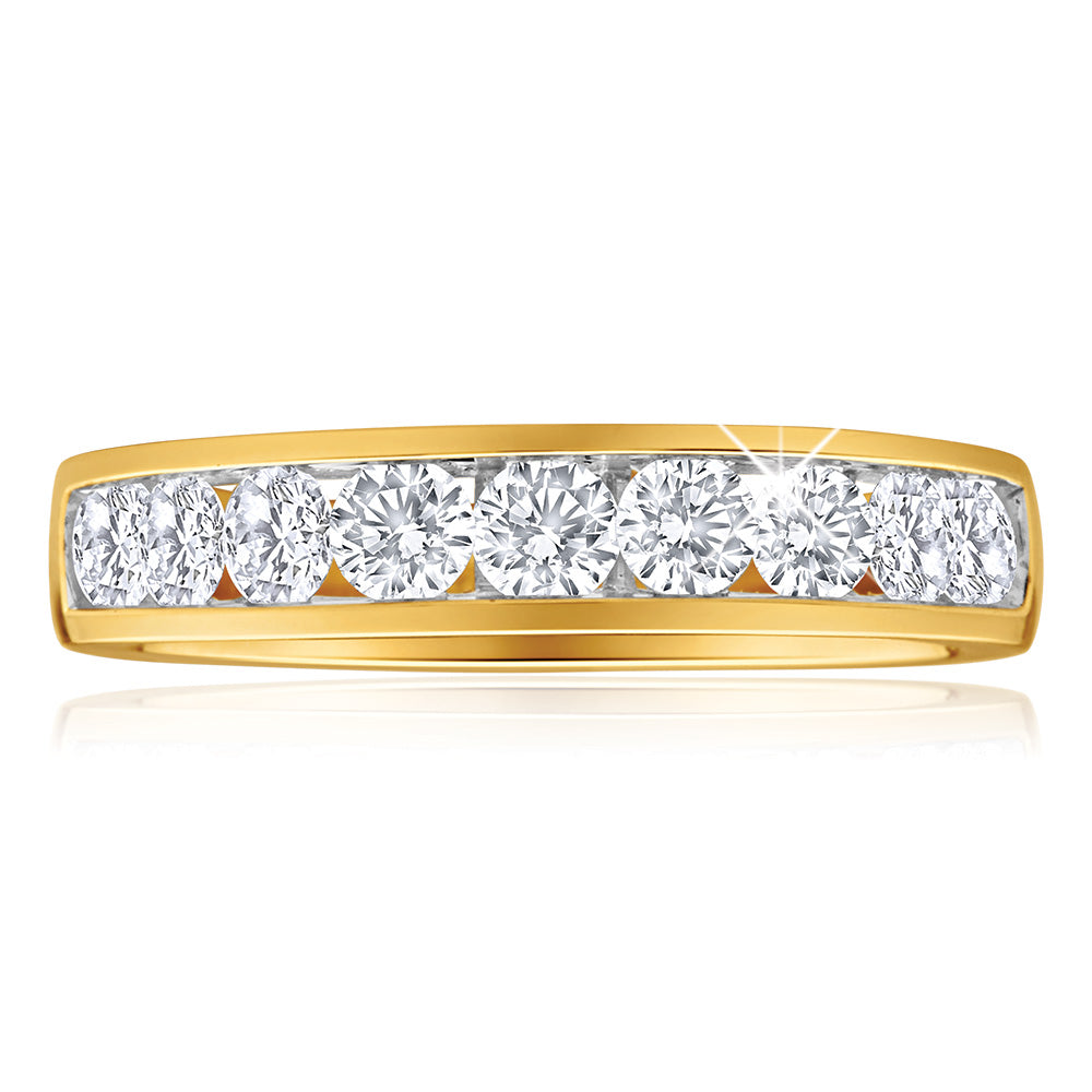 9ct Yellow Gold 1 Carat Diamond Ring with 9  Diamonds in Channel setting