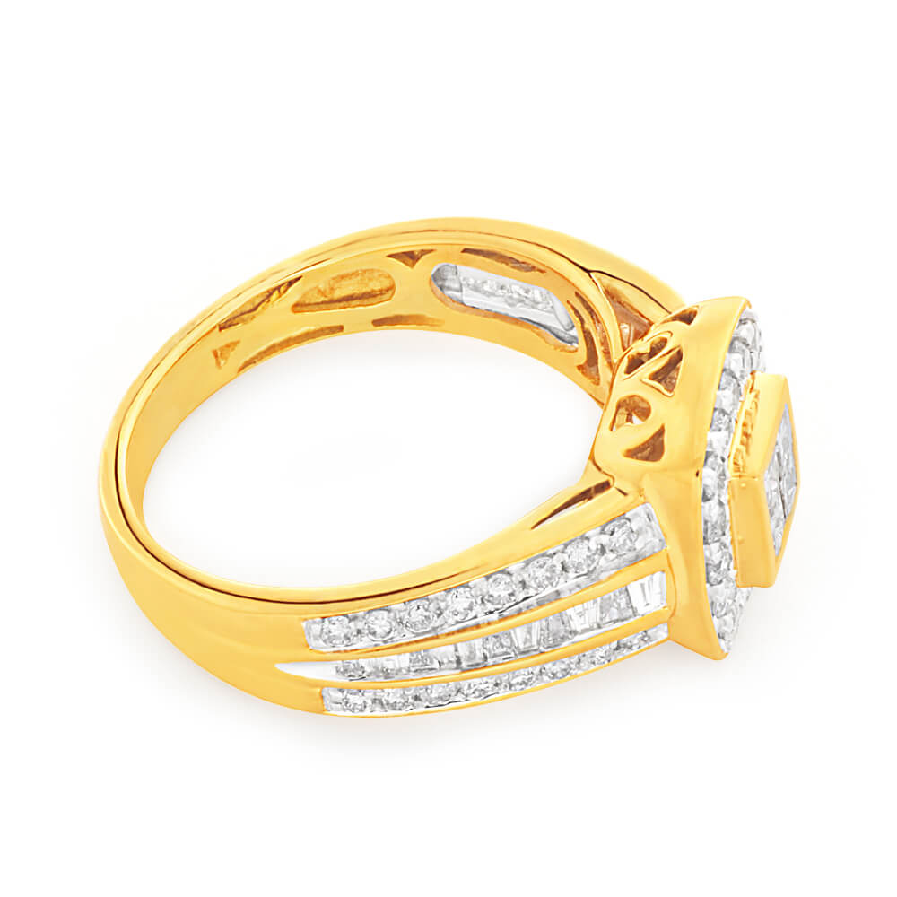 9ct Yellow Gold 1 Carat Diamond Ring Set with 76 Stunning  Diamonds