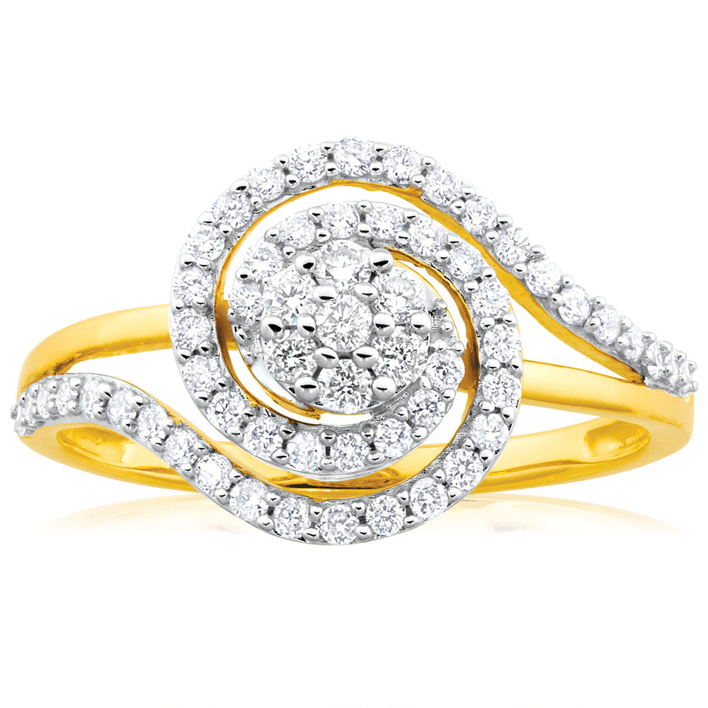 9ct Yellow Gold Diamond Ring Set with 59 Stunning Brilliant Diamonds