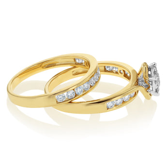 1 Carat Diamond 2-Ring Bridal Set in 9ct Yellow Gold