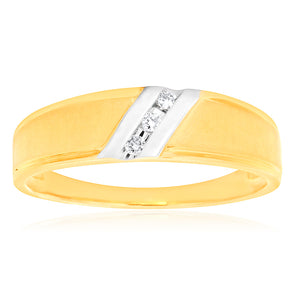 3 Diamonds Mens Ring in 9ct Yellow Gold